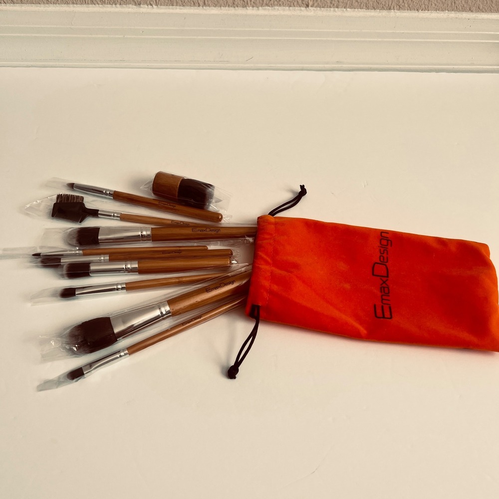 NEW EmaxDesign‎ 12 Piece Makeup Brush Set Bamboo Handle Soft Bristles Cosmetic